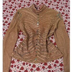 Verducci Womens Gold Metallic Shimmer Ribbon Swirl Sequin Mock Neck Top y2k b2